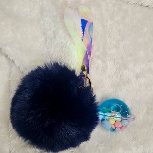Saturn Inspired Navy Fluffy Pom Pom Keychain